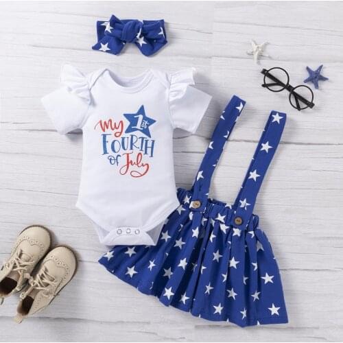 Baby Girls Three-piece Clothes Set, White Round Collar Short Sleeve Romper, Skirt and Headdress