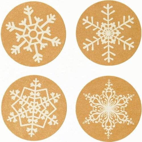 120pcs Round Kraft Christmas Seal Stickers 4 Look of Snowflakes Beautiful Decoration for Gift Packing Winter Label
