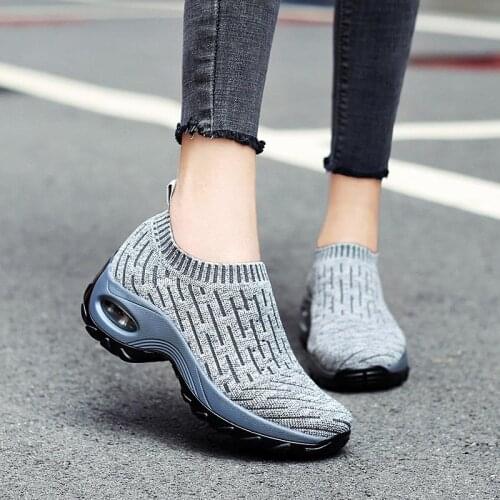 Large Size Platform Summer Sneakers Sock Woman Sports Shoes Women Basket Running Femme Footwear for Sport Gray Knit Zapato A-472