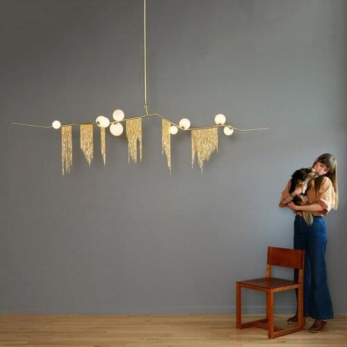 Nordic postmodern living room chandelier creative personality simple fashion restaurant chandelier wrought iron chain glass lamp