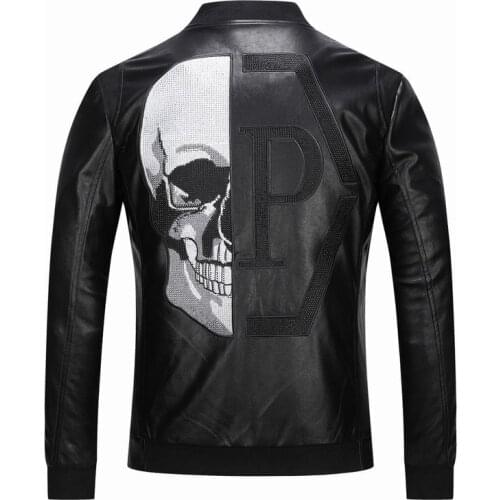 2020 PU Jackets Men Black High Street Stand-Neck Zipper Rib Sleeve Streetwear Motorcycle Faux Leather Coats
