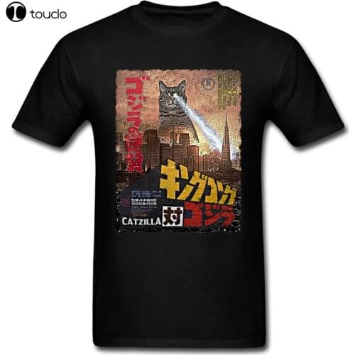 Attack Catzilla Cat Monster Poster New T Shirts Flash Cat Japanese Comic Funny Print Tshirt For Men Great Tee Shirt