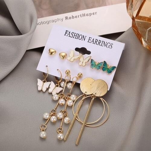 Europe and the United States cross border new temperament circle popular earrings creative butterfly exaggerated earrings set 6