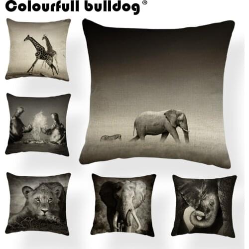 Wholesale Animal Pattern Cushion Covers Egret Elephant Hippos Lion Throw Pillows Owl Zebra Giraffe 43*43 cm Decorate Home Office
