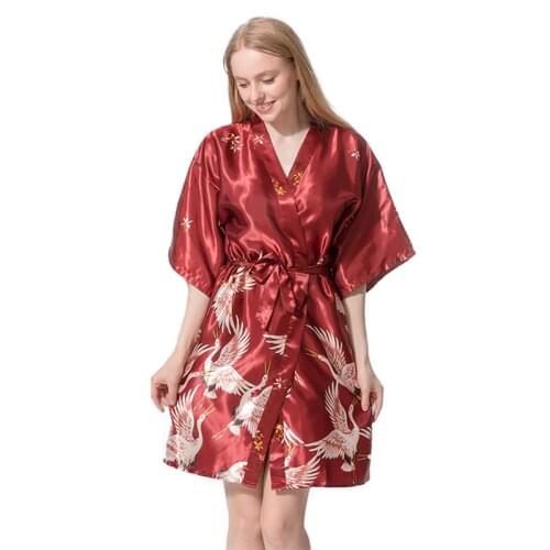 Pajamas Women Spring Summer Cold Silk Sexy Nightgown Hot Style Bridal Dressing Gown Imitation Silk Kimono Mid-Length Female L460