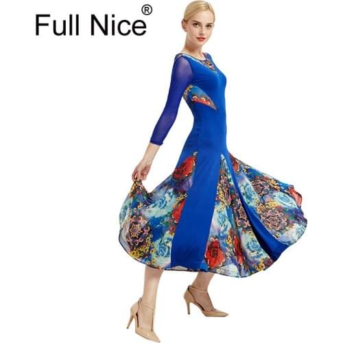 Ballroom Dance Dress Modern Dance Floral Pattern One Piece Long Length Flamenco Rumba Samba Walt Standard Practice Dress