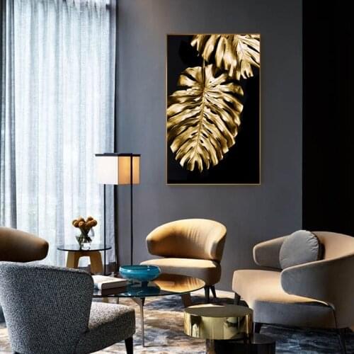 Golden Poster Print Decor Unique Wall Art Pictures for Living Room Abstract Plants Nordic Golden HD Leaf Flowers Canvas Tableaux