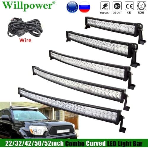 Offroad 4WD Car Roof 22" 32" 42" 50" 52 inch Curved LED Light Bar For Jeep JK 4x4 Truck UTV SUV Fog Lights Bumper Driving Lamp