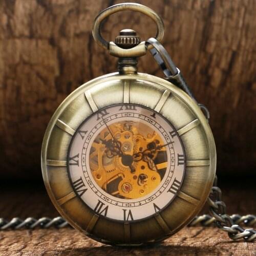 Luxury Mechanical Pocket Watches Double Open Design Vintage Pendant Clock Hand Winding Watch Men Women 2017 Best Gifts with Bag