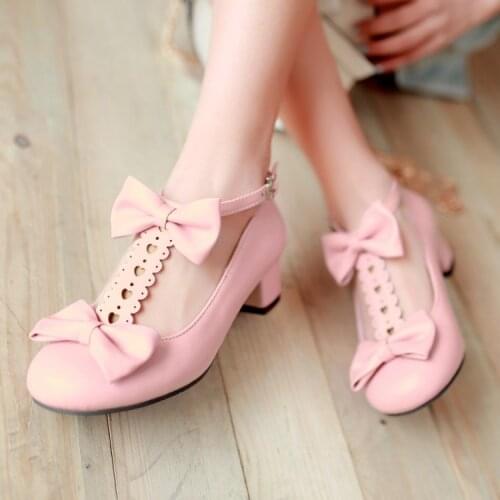 Japanese Princess Pink Low Lore Lolita Shoes BowknotMori girl Cute Dance Shoes Cosplay Maid Court Vintage Sweet Lolita Shoes