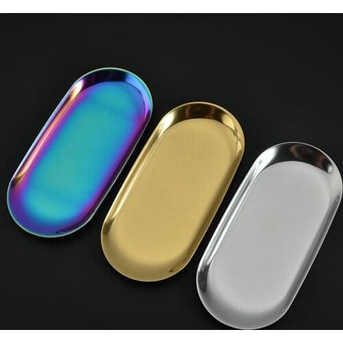 Steel Gold Storage Tray Fruit Sancks Jewelry Display Plate Kitchen Organizer Tools Metal Seal Clip Bean Spoon Clip