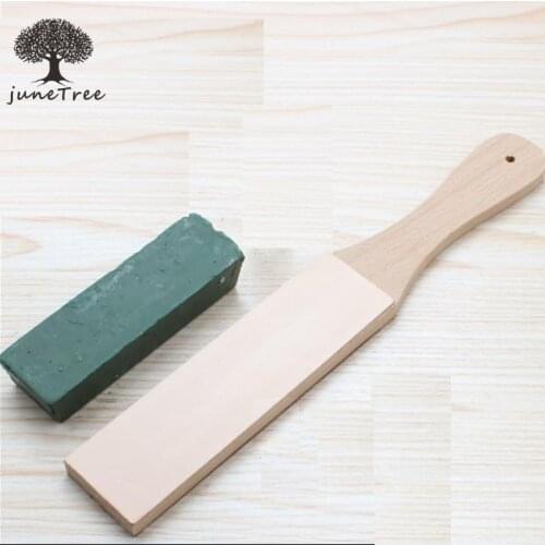 Passion Junetree Leather Strop with Wood Handle and Extra Fine Buffing Compound set