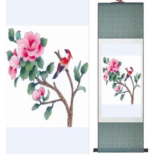 Traditional Birds and flower Painting Home Office Decoration Chinese scroll painting Spring Ink wash painting