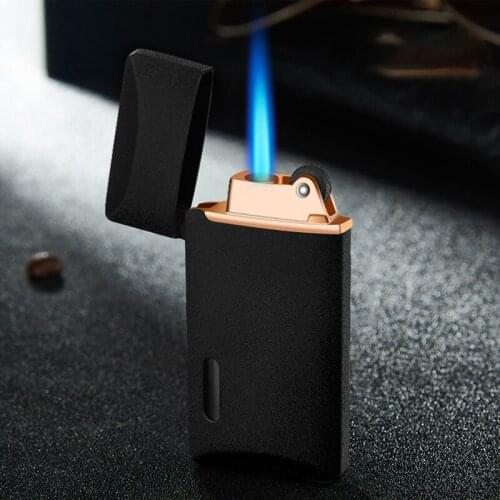Blue Flame Straight Into The Blue Fmale Windproof Lighter Personality Inflatable Grinding Wheel with Window Metal Butane Lighter