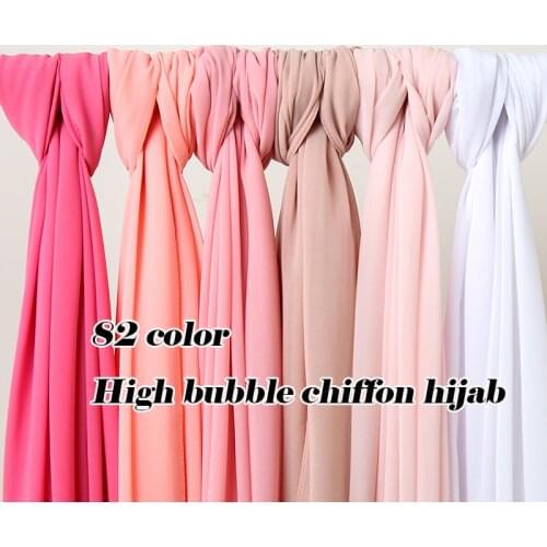 High Quality Plain Bubble Chiffon Hijab Scarf Women Long Shawls Muslim Headscarf Femme Musulman Headband Scarves 10pcs/Lot
