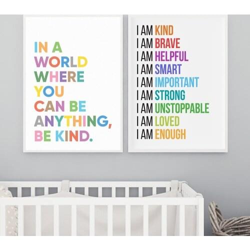 I am Kind Canvas Poster Nordic Print Positive Quote Painting Positive Affirmations Words Decoration Pictures Nursery Playroom