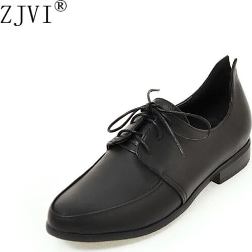 ZJVI Women Spring Autumn Flat Shoes Woman Round Toe Flats Ladies womens Female Lace Up Casual Shoes 2020 Square Heels Shoes