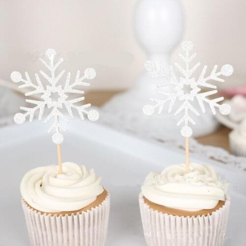 10pcs/lot Cute SnowFlake Cartoon Cupcake Topper Cake Flags For Wedding Birthday Party Baby Shower Decoration