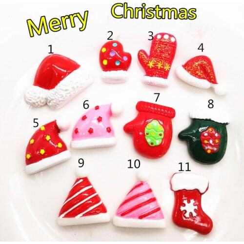 10Pcs/lot Resin Christmas Hat Gloves Crafts Flatback Cabochon DIY Scrapbooking Decoration Fit Hair Bows Center Embellishments
