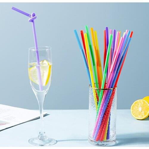 100PCS/Set Flexible Disposable Plastic Drinking Straws - Assorted Colors Smoothie Straws 26cm Plastic Straws for Party Bar