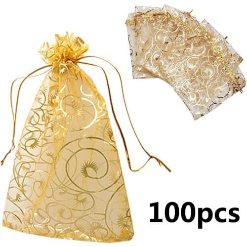 100pcs/lot Organza Bags Coralline Custom Jewelry Tea Packaging Bags Organza Wedding Gift Bags Jewlery Tools