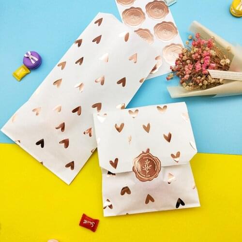 100pcs Heart Favor Bags Foil Gold/Rose Gold Heart Bags for Wedding Bridal Shower Baby Shower favor Paper Gift Bags with Heart