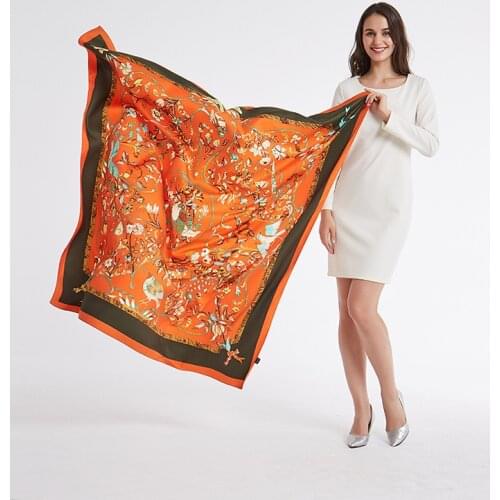 130*130cm TOP Silk Flower bird luxurious Scarves Women Foulard Square Hijab Scarf Ladies Shawl wrap muffler pareo female hijab