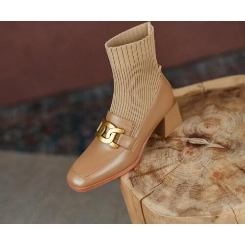 2021 Women Shoes Women Boots Winter Ankle Boots Zapatos De Mujer Womens Chunky Boots Genuine Leather fur boots 5cm Heels retro