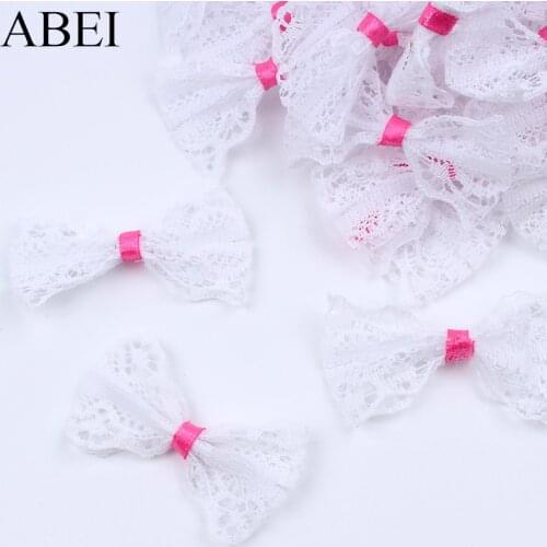50pcs/lot White Bow Accessories DIY Lace Bow Ties for Garments Sewing Ornaments Handmade Pacthwork Craft Wedding Decoration