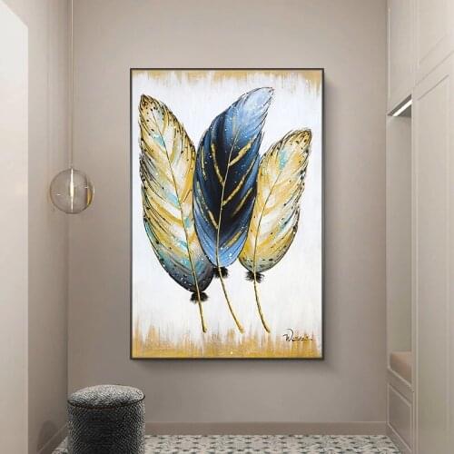 Abstract Golden Feather Art Canvas Painting Nordic Prints and Posters Cuadros Wall Art Pictures for Living Room Home Decoration