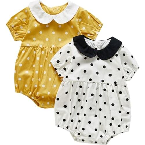 0-3Y Babys Bodysuit Summer Newborn Clothes Short Sleeve Baby Girls Twins Clothes Little Lapel Polka Dot Baby Girl Clothes Baby