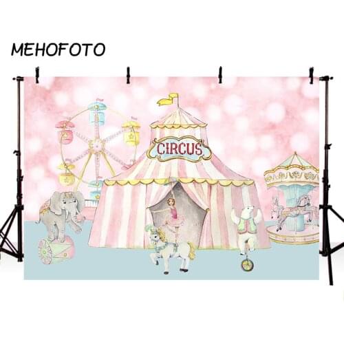 MEHOFOTO Circus Birthday Photography Backdrops Baby Shower Girl Pink Party Decor Background for Photo Booth Custom Backdrop