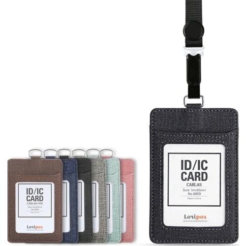 Pu Leather Id Badge Holder with 1 Id Window 3 Card Slots and Heavy Duty Retractable Lanyard