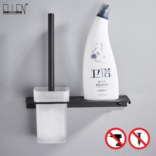 ELLEN Bathroom Toilet Brush Holder Set Black Toilet Storage Wall Bath Organization NO Punching EL8801