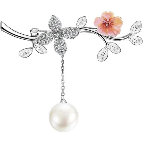 Neatie kiddie Cherry Blossom Branch Lady Temperament Wild Brooch Pearl Pin Fashion Jewelry Women Accessories