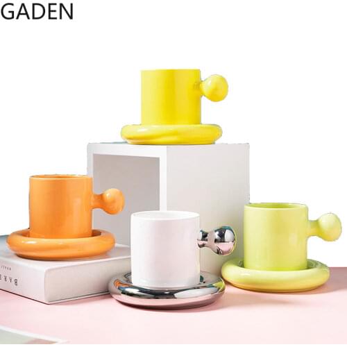 Home Ceramic Coffee Mug Light Luxury Afternoon Tea Cup Saucer Creative Round Ceramic Coaster Living Room Tea Table Decoration
