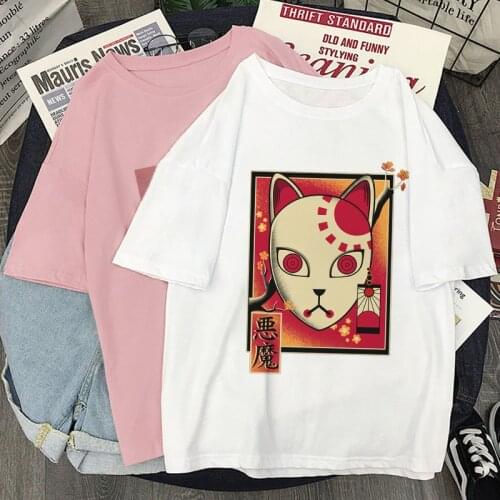 Demon Slayer Mask Graphic Print T-shirt Women Harajuku Aesthetic Whitte Top Tshirt 2021 New Summer Fashion Casual Female T Shirt