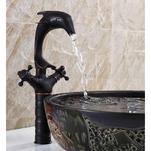 Classic Black Bronze Bathroom Basin Faucet Lavatory Sink Tap Mixer Double Cross Handle Bath Tap Hot and Cold Mixer Tap znf315