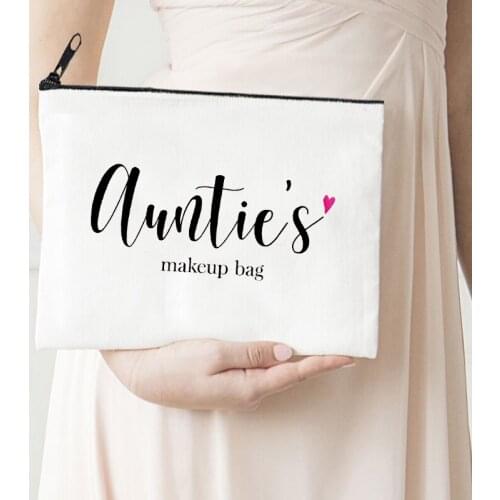 Auntie Makeup Bag Letter Flower Print Cosmetic Bags Make Up Bags Toiletries Organizer Pouch Ladies Cosmetic Cases