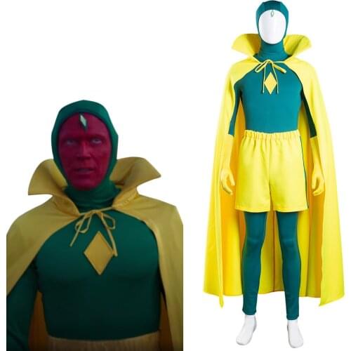 Wanda Vision Vision Cosplay Costume Jumpsuit Cloak Outfits Halloween Carnival Suit