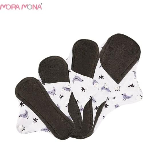 Mora Mona Bamboo Charcoal Menstrual Pad Cloth Sanitary Pad Reusable Waterproof Panty Liner Women Feminine Hygiene Size S M L XL