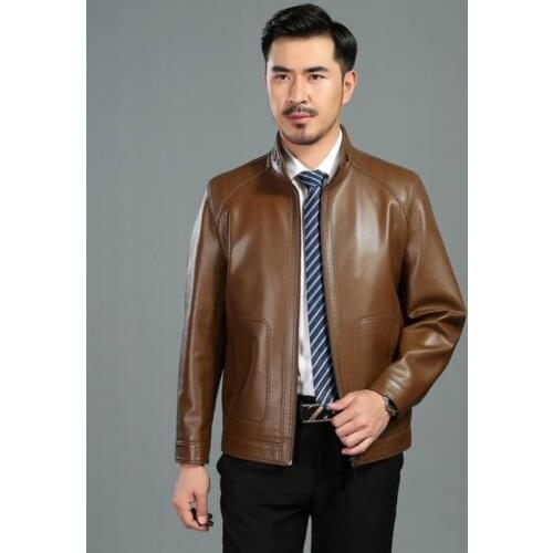 Stand collar mens leather jacket thicken spring motorcycle coat men jackets Middle-aged clothes jaqueta de couro street fashion