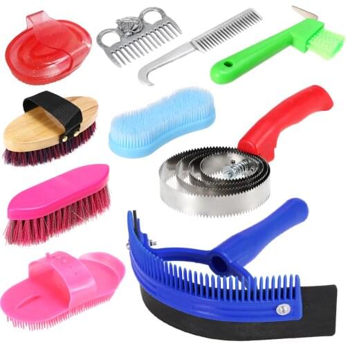 Horse Grooming Tool Set Cleaning Kit Horse Mane Tail Comb Massage Curry Brush Sweat Scraper Hoof Pick Curry Comb Scrubber