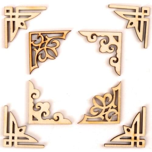 Natural Wooden Book Corner Flower Stripe Frame Scrapbooking Art Collection Craft for Handmade Accessory Sewing Home 30mm 20pcs