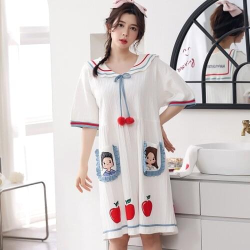 2021 Summer New Cotton Short Sleeve Womens Nightdress Double Sided Cotton Cartoon Fruit Pajamas Nightgowns Cute Plus Size