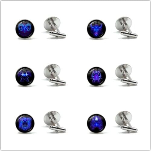 Aries/Taurus/Gemini/Cancer/LEO/Virgo/Libra/Scorpio/Sagittarius/Capricorn/Aquarius/Pisces 12 Constellations Glass Dome Cufflinks
