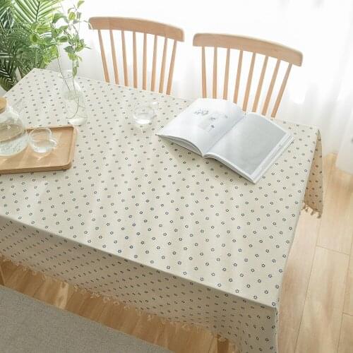 Pastoral Rectangular Linen Cotton Cloth Tablecloth Fabric Daisy Flower Printed Home Kitchen Dining Room Table Cloths Ornament