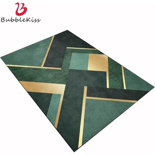 Bubble Kiss Fashion Carpet Modern Rug Light Luxury Dark Green Golden Geometry Area Rugs Kids Bedroom Carpet For Bedroom Decor