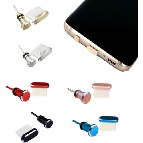2Pcs Type C Metal Charging Port Earphone Port Dust Plug Replacement For Type-c Mobile Phone 3.5mm Headset Stopper Solid Colors