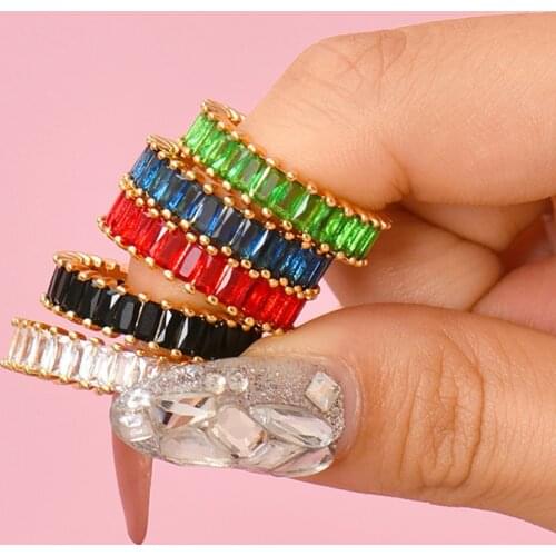 Luxury Colorful Cubic Zirconia Rings For Women Fashion Copper Gold Plated CZ Stone Finger Rings Statement Wedding Jewelry